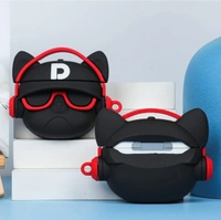 AirPods Pro Case Cute 3D Bulldog Fashion Character Silicone Case Cover Designed for Airpods Pro Protective Skin with Keychain (D-Red)