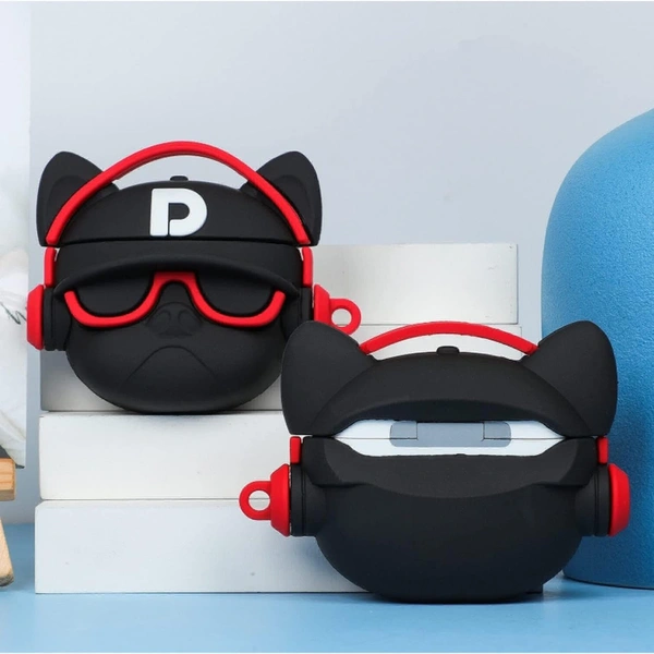 AirPods Pro Case Cute 3D Bulldog Fashion Character Silicone Case Cover Designed for Airpods Pro Protective Skin with Keychain (D-Red)