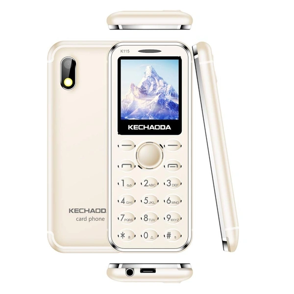 KECHAODA K115 Slim Card Size Dual Sim Phone with External Memory Slot 3.66cm (1.44-inch) Display Only Mobile Phone & Charging Cable in Box ( Black & Silver ) - Gold