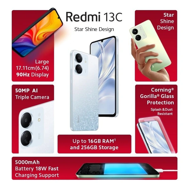  Redmi 13C 5G MediaTek Dimensity 6100+ 5G 90Hz Display Renewed  - 128 GB, Starfrost White