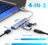4-Port USB 3.0 Hub for PC – High-Speed Aluminum USB Hub Compatible with PC, MacBook, Mac Pro, Mac Mini, iMac ( Pack Of 2 ) - Gray, USB TO HUB