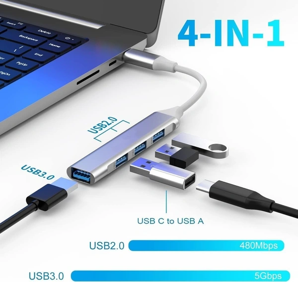 4-Port USB 3.0 Hub for PC – High-Speed Aluminum USB Hub Compatible with PC, MacBook, Mac Pro, Mac Mini, iMac ( Pack Of 2 ) - Gray, USB TO HUB