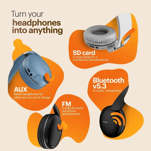 Noise Two Wireless On Ear Headphones with 50 Hours Playtime, Low Latency - Black