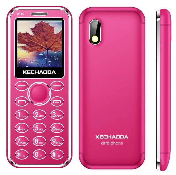 KECHAODA K115 Slim Card Size Dual Sim Phone With External Memory Slot 3.66cm (1.44-Inch) Display Only Mobile Phone & Charging Cable In Box - Pink