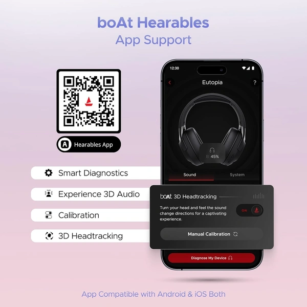 boAt Nirvana Eutopia Bluetooth Headphones with Head Tracking Function, Spatial Audio,20 HRS Playtime, ENx™ Tech - Black