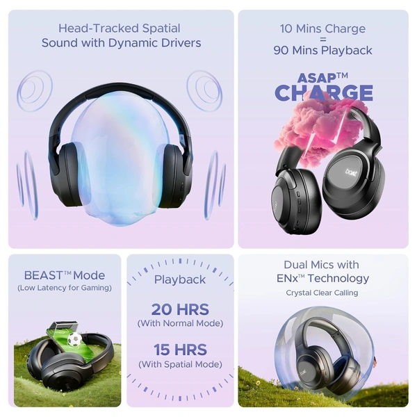 boAt Nirvana Eutopia Bluetooth Headphones with Head Tracking Function, Spatial Audio,20 HRS Playtime, ENx™ Tech - Black