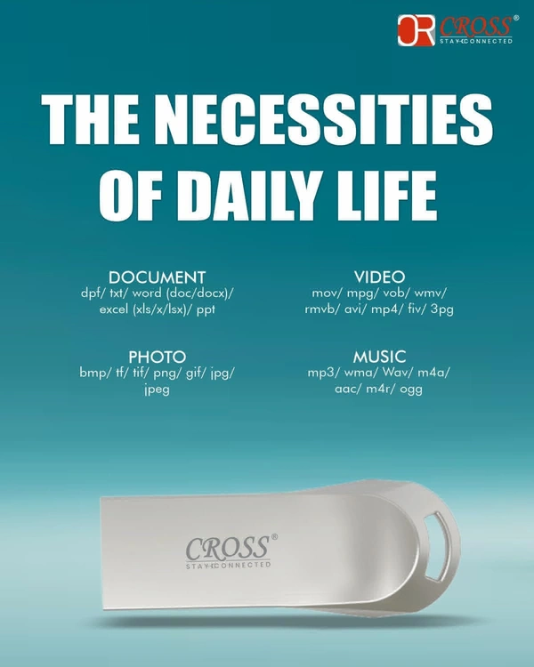 CROSS 3.0 USB Flash Drive/Pen Drive with Metal Body - Silver | External Storage Device 4GB 8GB 16GB 32GB 64GB 128GB Pen Drive | Compatible with Laptop, Desktop, Projector, Car, Audio 1yr Warranty  - 128GB