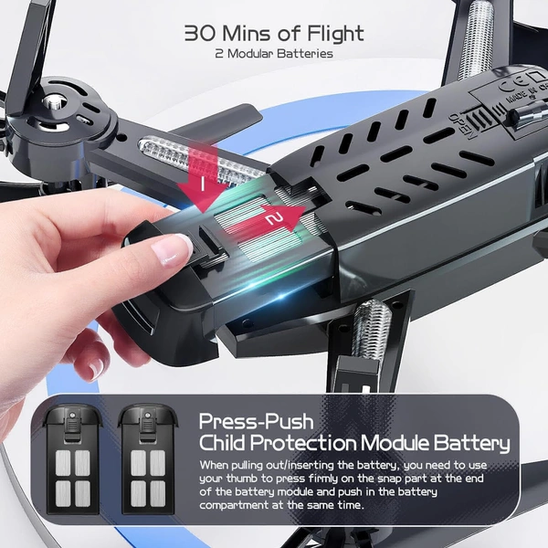 T6 Drone for Adults - 1080P HD RC Drone, Fpv Drone with Camera, With WiFi Live Video, Altitude Hold, Headless Mode, Gravity Sensor, One Key Take Off for Kids or Beginners - Black