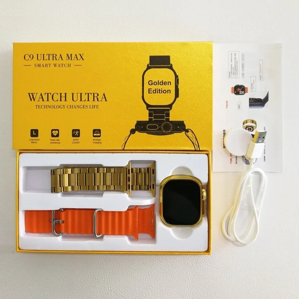 C9 Ultra Gold Smartwatch Gold Chain Strip Included  - Black