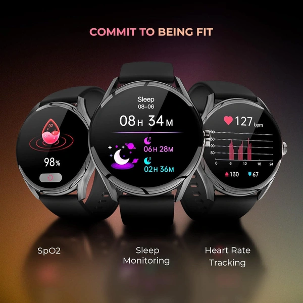 beatXP Vega 1.43" (3.6 cm) Super AMOLED Display, One-Tap Bluetooth Calling Smart Watch, 466 * 466px, 1000 Nits Brightness, Always On Display, 24/7 Health Monitoring, IP68 - Black