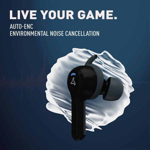 SYSKA Sonic Buds IEB900 Earbuds with 50Hr Play Time, auto ENc Tech, Low Latency, IPX4, 13mm Drivers for Deep Bass, Type-C Charging Random Colour  - Black