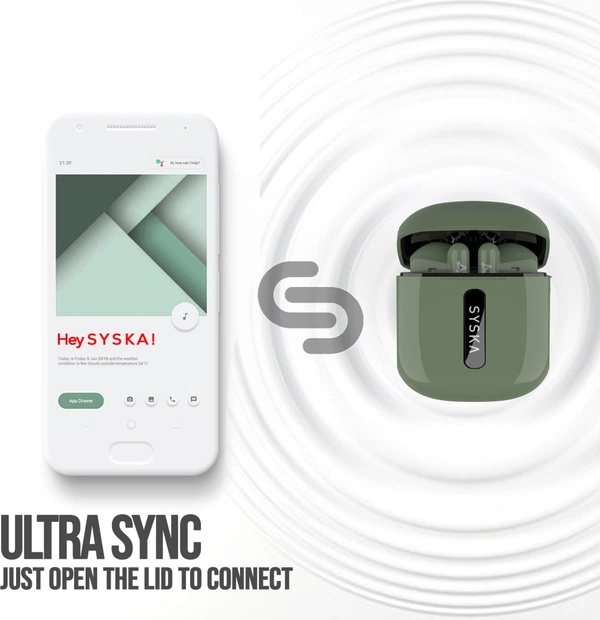 Syska SonicBuds X1 True Wireless Earbuds - Pine Green