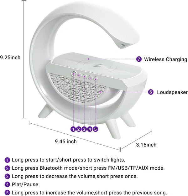 Wireless Charger Atmosphere Lamp, G Lamp LED Table Lamp, Bluetooth Speaker, Alarm Clock with Music Sync,