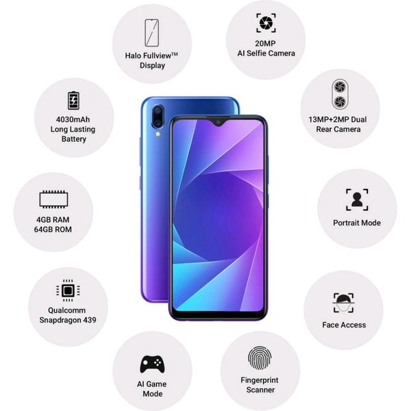 Vivo Y95 Refurbished International Stock 1Month Warranty  - Blue, 128GB