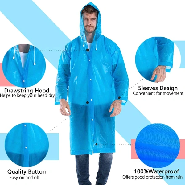Waterproof Rain Coat Hooded Outdoor Water Resistant Suit Portable Men and Women (Pack Of 2) Random Colour 