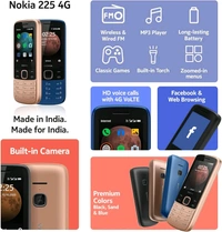 Nokia 225 4G Dual SIM Feature Phone with Long Battery Life, Camera, Multiplayer Games, and Premium Finish - Blue