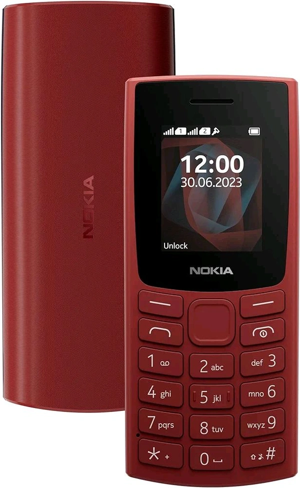 Nokia 105 Refurbished (Dual Sim 1000 mAh Battery, 1.8 Inch Display Black (Model 2023) - Red