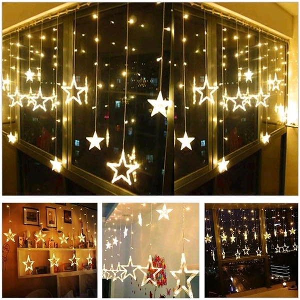 10 Star Curtain String Decorative Led Lights with 8 Mode - 2.5 Meter (1 Curtain) - Warm