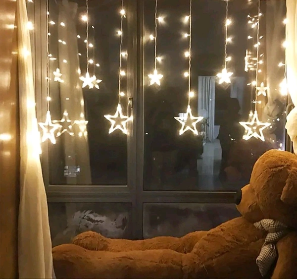 10 Star Curtain String Decorative Led Lights with 8 Mode - 2.5 Meter (1 Curtain) - Warm