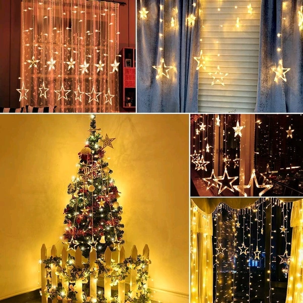 10 Star Curtain String Decorative Led Lights with 8 Mode - 2.5 Meter (1 Curtain) - Warm