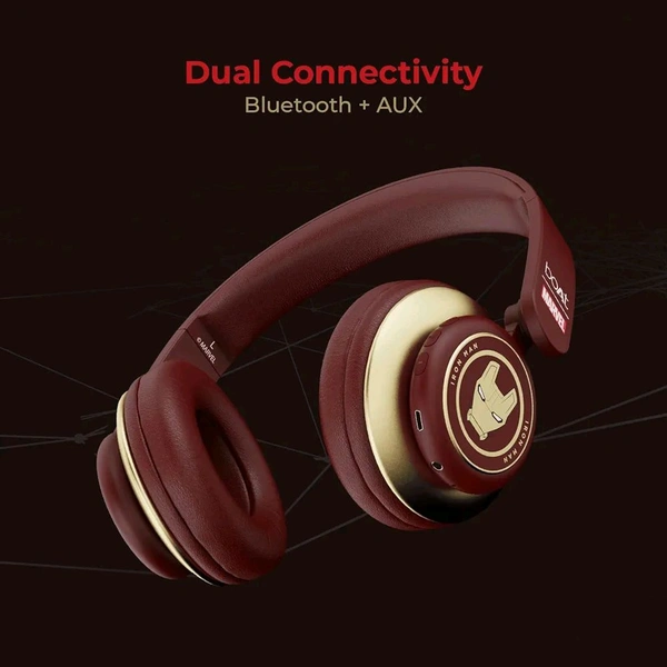 boAt Rockerz 450 Iron Man Edition Bluetooth Wireless On Ear Headphones with Mic (Stark Red) Renewed  - Bright Red