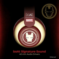 boAt Rockerz 450 Iron Man Edition Bluetooth Wireless On Ear Headphones with Mic (Stark Red) Renewed  - Bright Red
