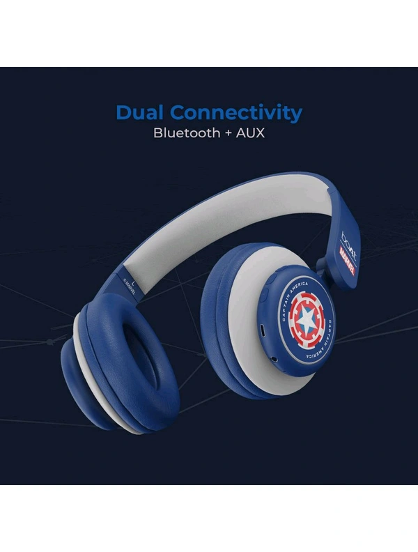 boAt Rockerz 450 Captain America Edition Bluetooth Wireless On Ear Headphones with Mic (Soldier Blue) Renewed 30 Days Replacement Warranty  - Soldiers Blue