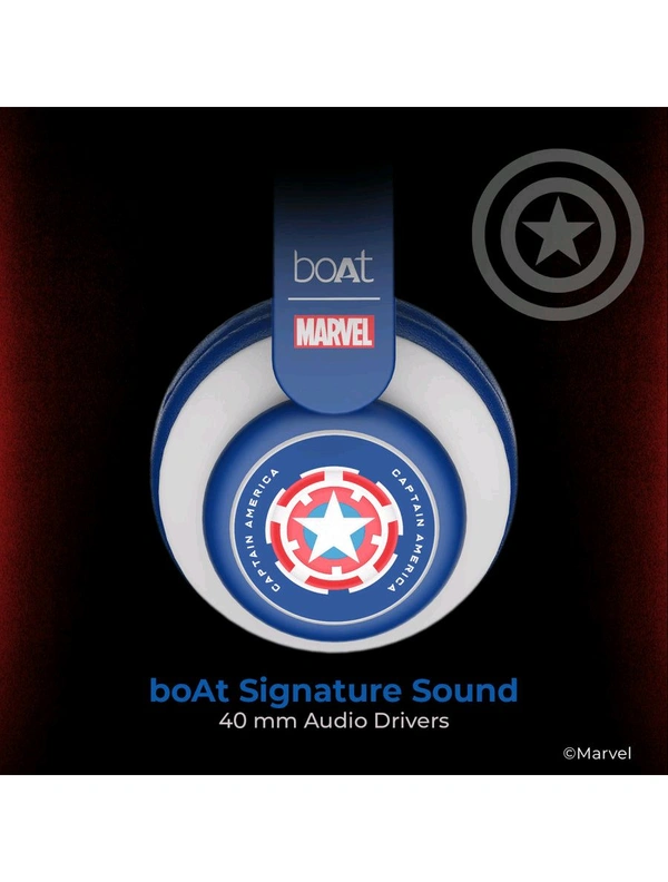 boAt Rockerz 450 Captain America Edition Bluetooth Wireless On Ear Headphones with Mic (Soldier Blue) Renewed 30 Days Replacement Warranty  - Soldiers Blue