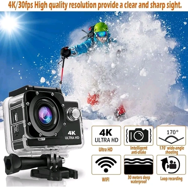 4K 30Fps Action Digital Camera Ultra Hd Underwater Digital Camera 170 Degree Wide Angle 98Ft Waterproof Digital Camera (4K Ac) - Black