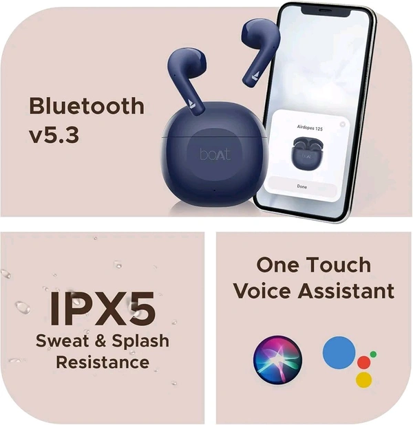 Refurbished boAt Airdopes 125 TWS in Ear Earbuds with 50 Hrs Playtime,Quad Mics with Enx Tech,ASAP Charging,Iwp Tech, Beast Mode with 50 Ms Low Latency,Btv5.3, Ipx5 - Blue