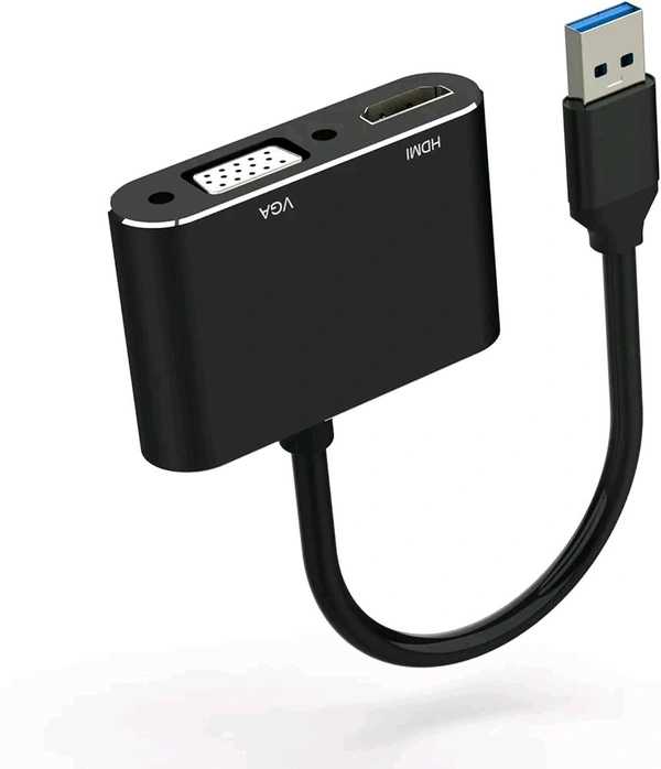 USB to HDMI VGA Adapter, 1080P USB 3.0/2.0 to HDMI VGA Converter, USB Male to HDMI VGA Female - Black