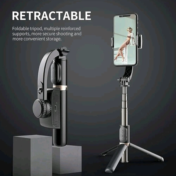 Q08 Mini Gimbal Anti-Shake 1-Axis STABILIZER Extendable Selfie Stick Tripod, Wireless Remote for Smartphone
 - Black