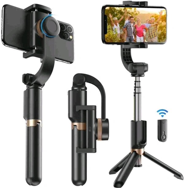 Q08 Mini Gimbal Anti-Shake 1-Axis STABILIZER Extendable Selfie Stick Tripod, Wireless Remote for Smartphone
 - Black