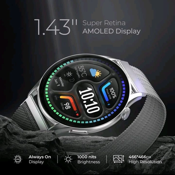 beatXP Evoke 1.43” Super Retina AMOLED Display Bluetooth Calling Smart Watch - Silver Chalice