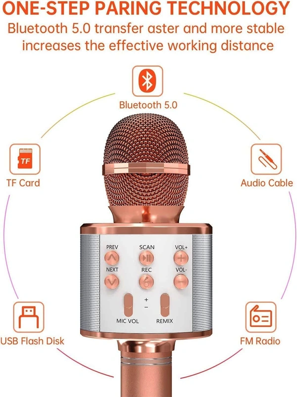 Wireless Singing Mike Multi-Function Bluetooth Karaoke Mic with Microphone Speaker for All Smart Phones