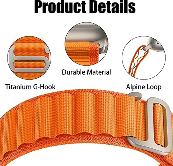 Alpine Loop Compatible with Apple Watch Strap 42mm 44mm 45mm 49mm, Textile Nylon Rugged with Titanium Metal G‑Hook Band Compatible for iWatch Band Series Ultra 8 7 6 5 4 3 2 1 SE
