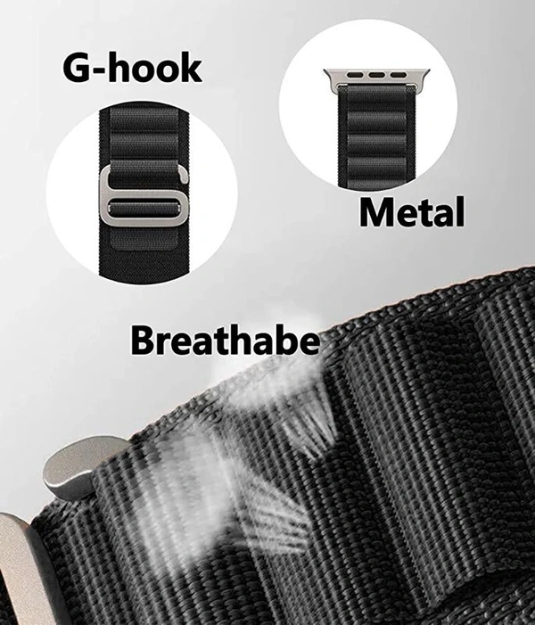 Alpine Loop Compatible with Apple Watch Strap 42mm 44mm 45mm 49mm, Textile Nylon Rugged with Titanium Metal G‑Hook Band Compatible for iWatch Band Series Ultra 8 7 6 5 4 3 2 1 SE ( Black)