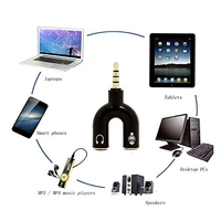 Black 3.5mm U Shape 3 Pin 1 Male to 2 Female EP Stereo Jack Audio Mic Splitter Headset Connector Adapter Compatible with All Mobile Device Phone Converter