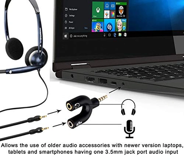 Black 3.5mm U Shape 3 Pin 1 Male to 2 Female EP Stereo Jack Audio Mic Splitter Headset Connector Adapter Compatible with All Mobile Device Phone Converter