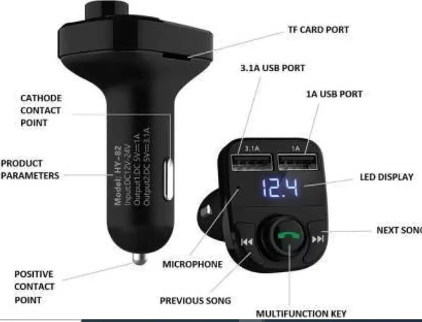 Car Charger Dubble Usb + Bluetooth Receiver