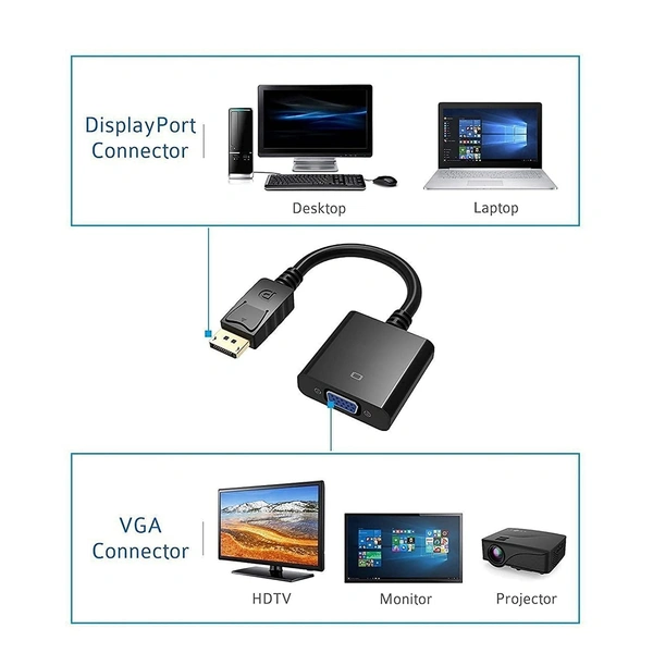 DisplayPort Display Port DP to VGA Adapter Cable Male to Female Converter for PC Computer Laptop HDTV Monitor Projector(Black)