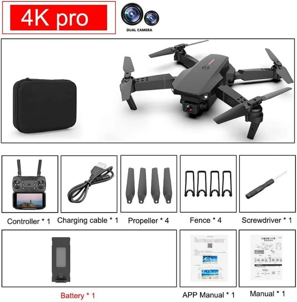 E88 Pro Drone with 4K Camera, WiFi FPV 1080P HD Dual Foldable RC Quadcopter Altitude Hold, Headless Mode, Visual Positioning, Auto Return Mobile App Control, Black, 7.83 x 7.17 x 2.87 inches - Black