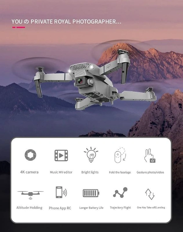 E88 Pro Drone with 4K Camera, WiFi FPV 1080P HD Dual Foldable RC Quadcopter Altitude Hold, Headless Mode, Visual Positioning, Auto Return Mobile App Control, Black, 7.83 x 7.17 x 2.87 inches - Black