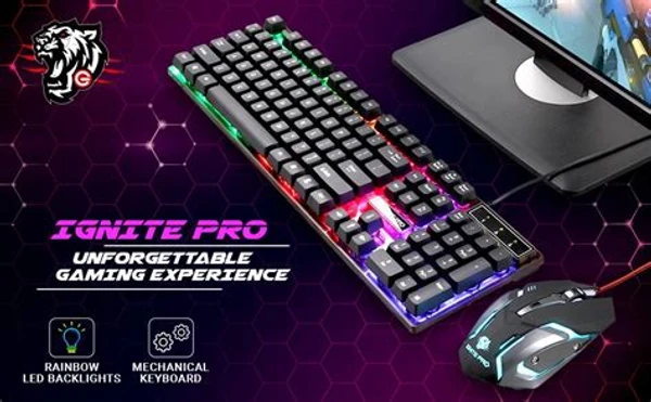 Enter Ignite Pro Gaming Mouse And Keyboard Combo With 6 Button Mouse And Rainbow Backlighting