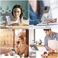 Fully Foldable Tabletop Desktop Tablet Mobile Stand Holder - Angle & Height Adjustable for Desk, Cradle, Dock, Compatible with Smartphones & Tablets