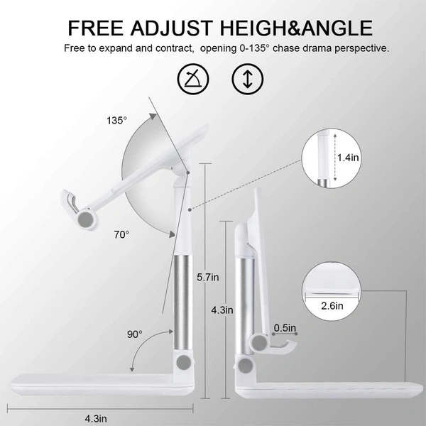 Fully Foldable Tabletop Desktop Tablet Mobile Stand Holder - Angle & Height Adjustable for Desk, Cradle, Dock, Compatible with Smartphones & Tablets