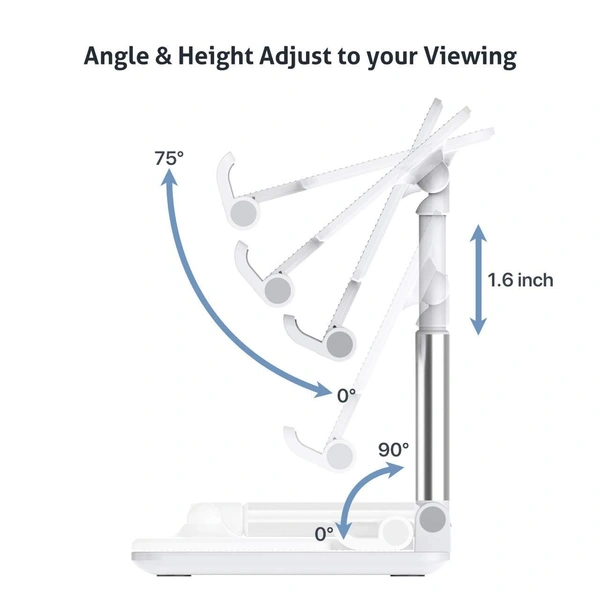 Fully Foldable Tabletop Desktop Tablet Mobile Stand Holder - Angle & Height Adjustable for Desk, Cradle, Dock, Compatible with Smartphones & Tablets