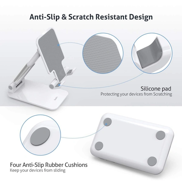 Fully Foldable Tabletop Desktop Tablet Mobile Stand Holder - Angle & Height Adjustable for Desk, Cradle, Dock, Compatible with Smartphones & Tablets