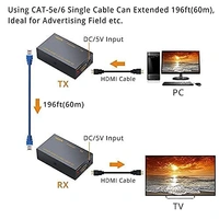 HDMI Extender 4K 120M 60M HDMI Extender, HDMI to RJ45 Network Cable Extender Converter Repeater Compatible With 5e / 6 1080p up to 60m HDTV HDPC PS4 STB 4K 2K (60m)-(EPL-573H) - 60M
