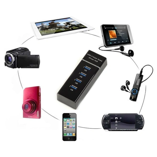 Hi Speed 4 Port Usb 3.0 Multi Hub Splitter Expansion Black